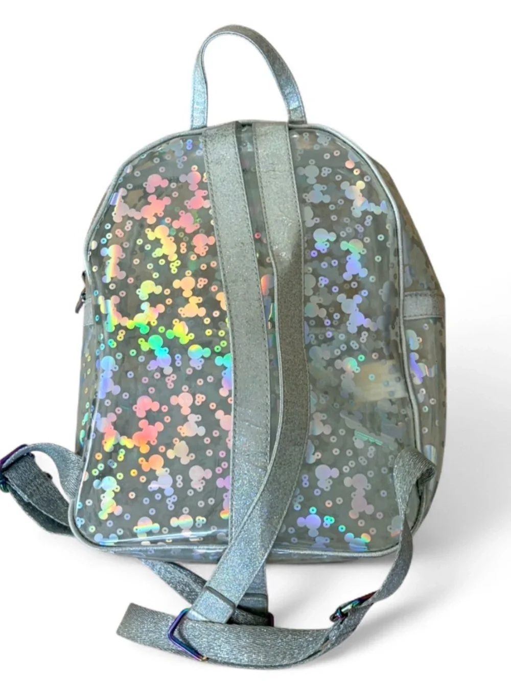 Disney Parks Loungefly Small Backpack Holographic Mickey Confetti Clear Glitter